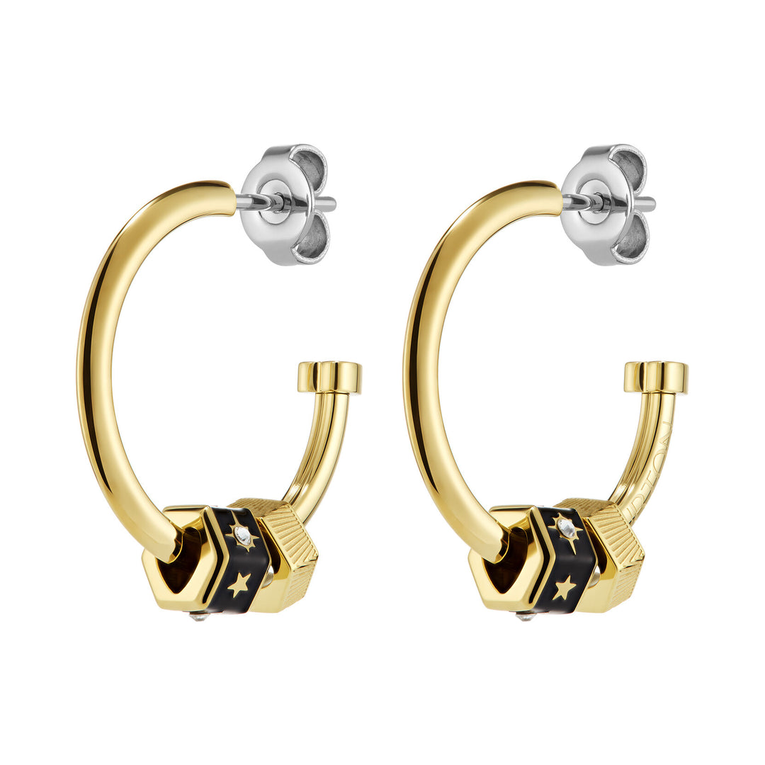 Olivia Burton Black & Gold Bead Charm Hoop Earrings