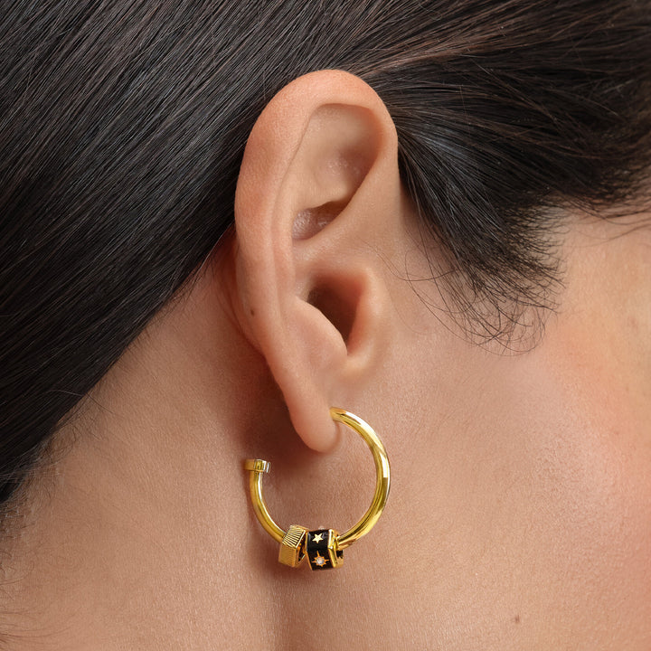 Olivia Burton Black & Gold Bead Charm Hoop Earrings