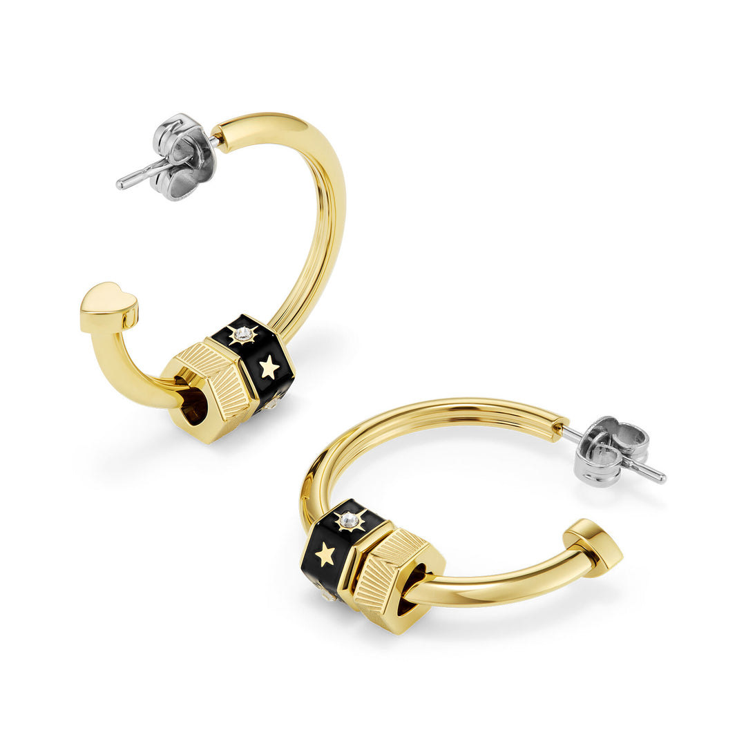 Olivia Burton Black & Gold Bead Charm Hoop Earrings