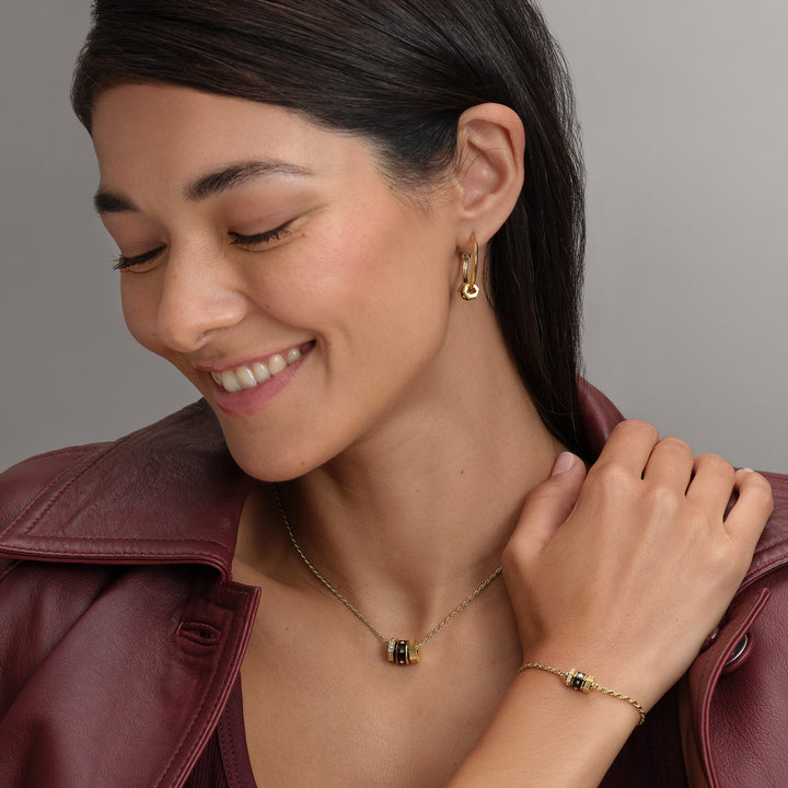 Olivia Burton Black & Gold Bead Charm Hoop Earrings