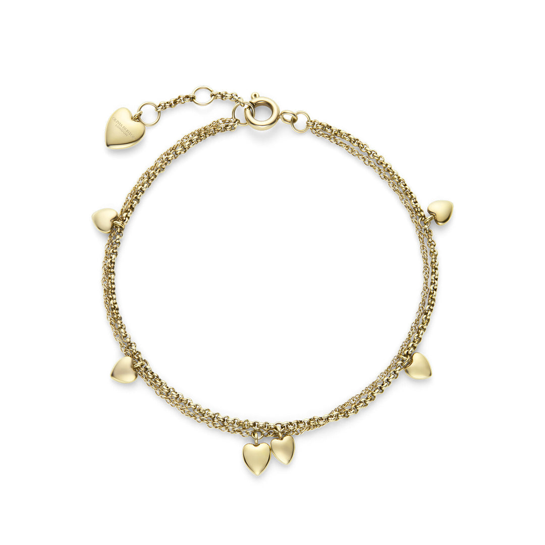 Elegant Mini Heart Gold Plated Double Chain Bracelet - Delicate, Layered, Adjustable