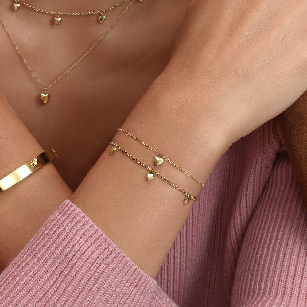 Elegant Mini Heart Gold Plated Double Chain Bracelet - Delicate, Layered, Adjustable