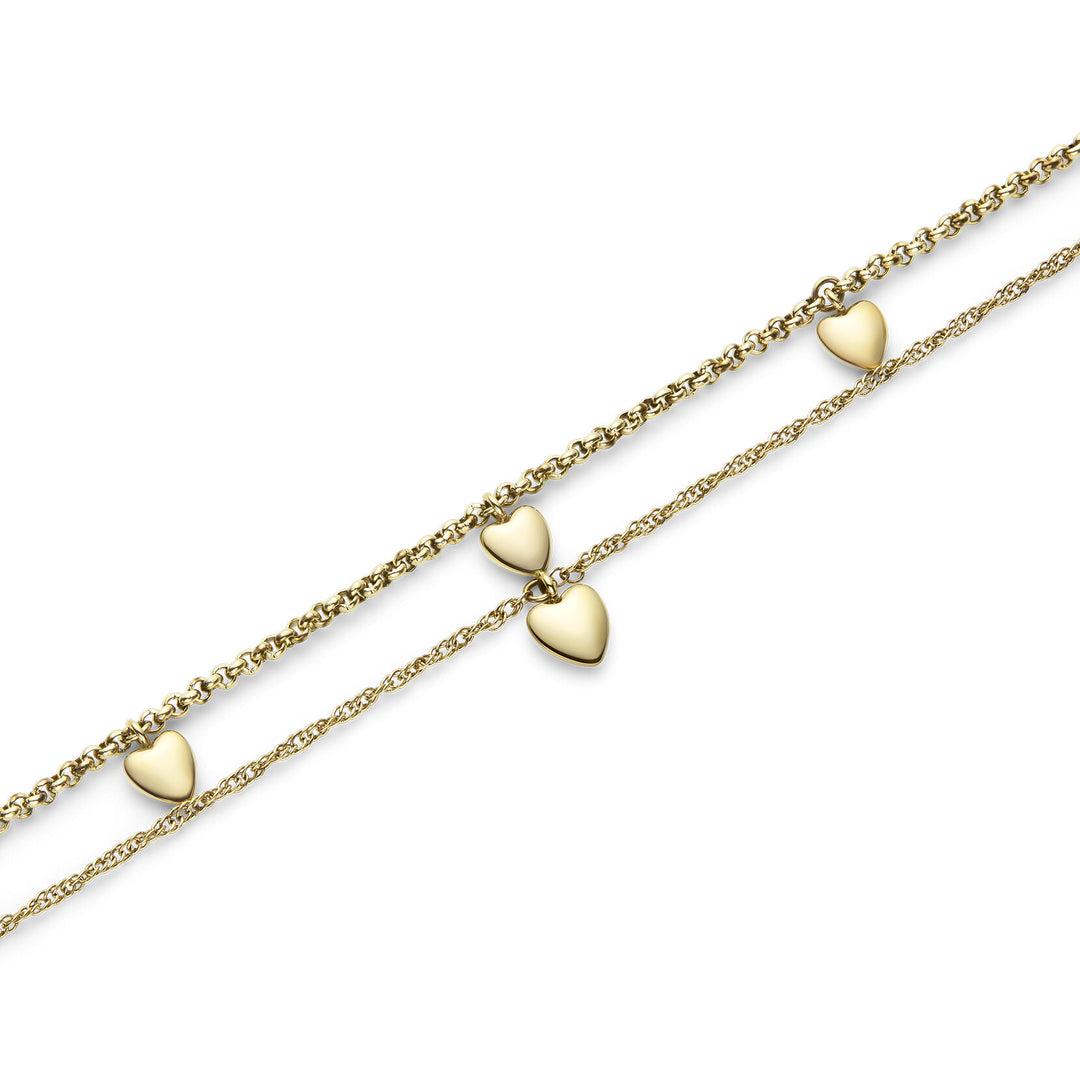Elegant Mini Heart Gold Plated Double Chain Bracelet - Delicate, Layered, Adjustable