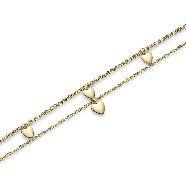 Elegant Mini Heart Gold Plated Double Chain Bracelet - Delicate, Layered, Adjustable