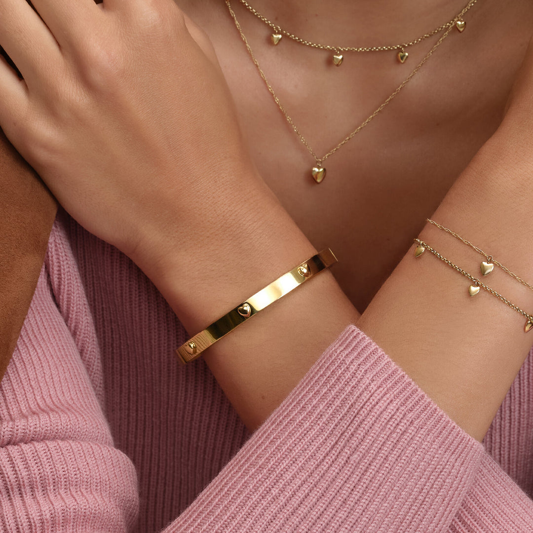 Elegant Gold Plated Mini Heart Bangle for Women, Classic Stackable Jewellery
