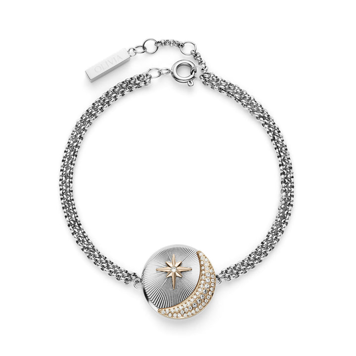 Olivia Burton Silver Celestial Star and Moon Double Chain Bracelet