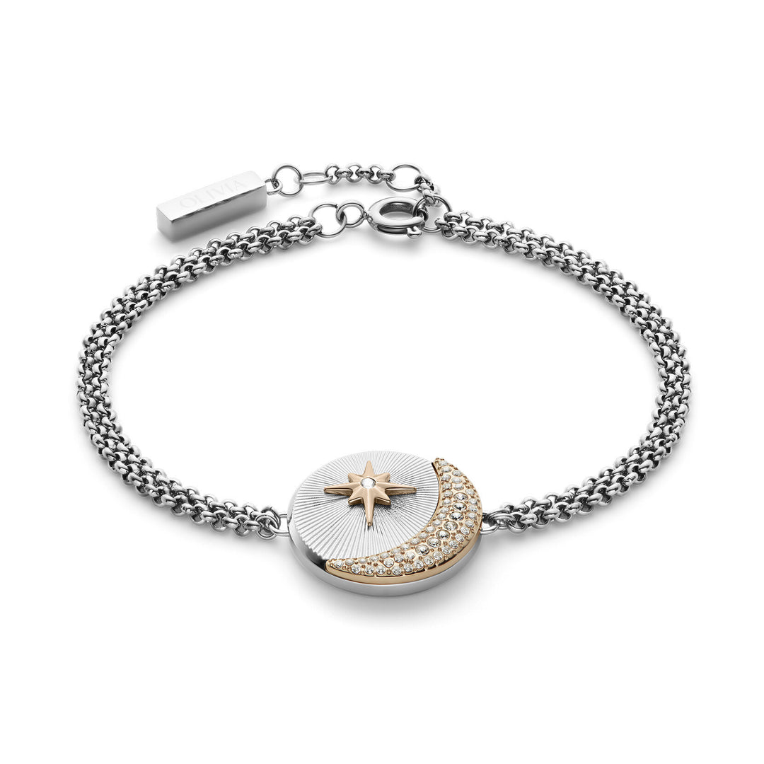 Olivia Burton Silver Celestial Star and Moon Double Chain Bracelet