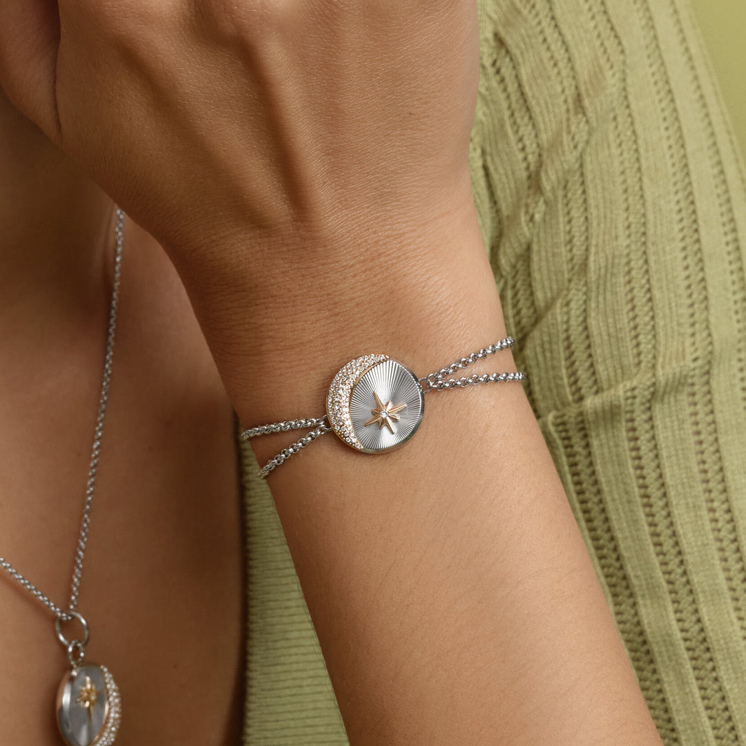 Olivia Burton Silver Celestial Star and Moon Double Chain Bracelet