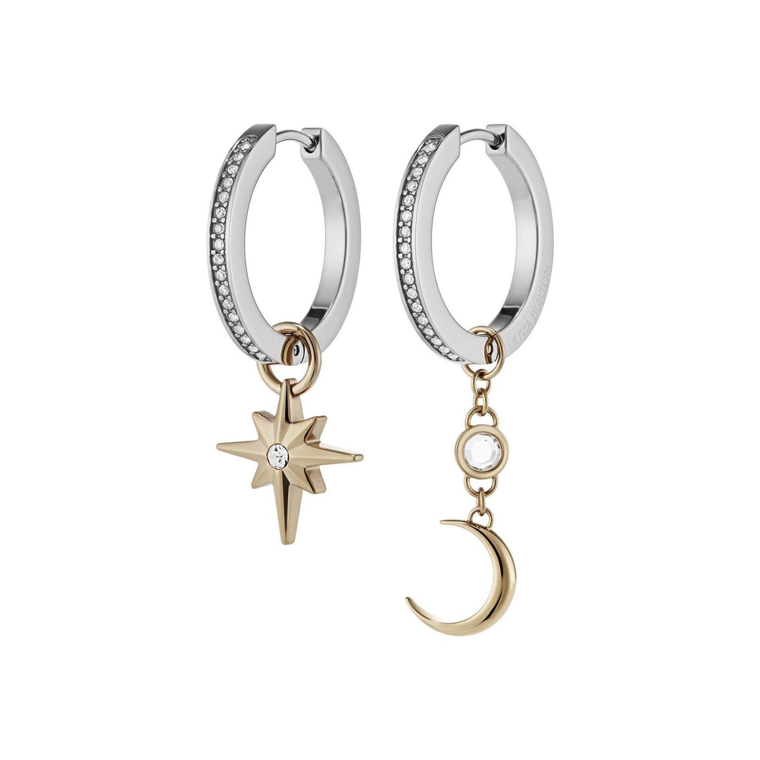 Olivia Burton Silver Celestial Star and Moon Huggie Earrings