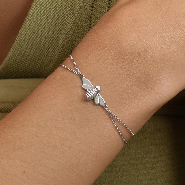 Olivia Burton Silver Honey Bee Double Chain Bracelet