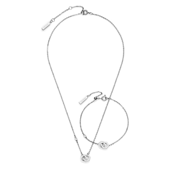 Olivia Burton Silver Hex Interlink Bracelet & Necklace Gift Set