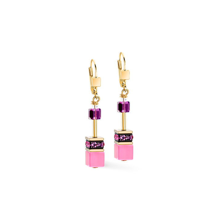 COEUR DE LION GeoCUBE® Iconic Earrings in Pink-Lilac with Swarovski Crystals