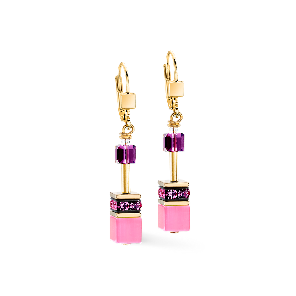 COEUR DE LION GeoCUBE® Iconic Earrings in Pink-Lilac with Swarovski Crystals
