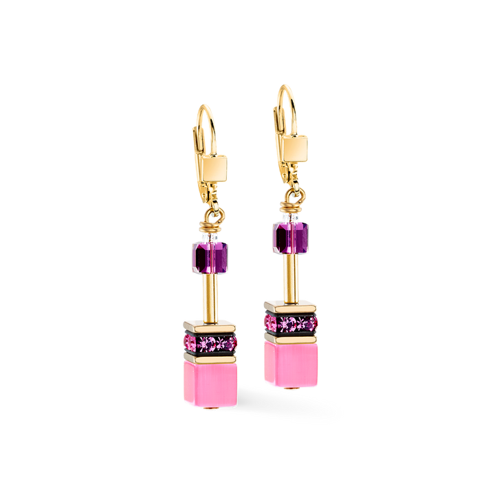 COEUR DE LION GeoCUBE® Iconic Earrings in Pink-Lilac with Swarovski Crystals