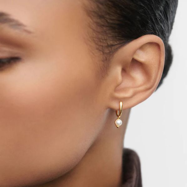 PDPAOLA Gold La Perla Pearl Mini Hoop Earrings