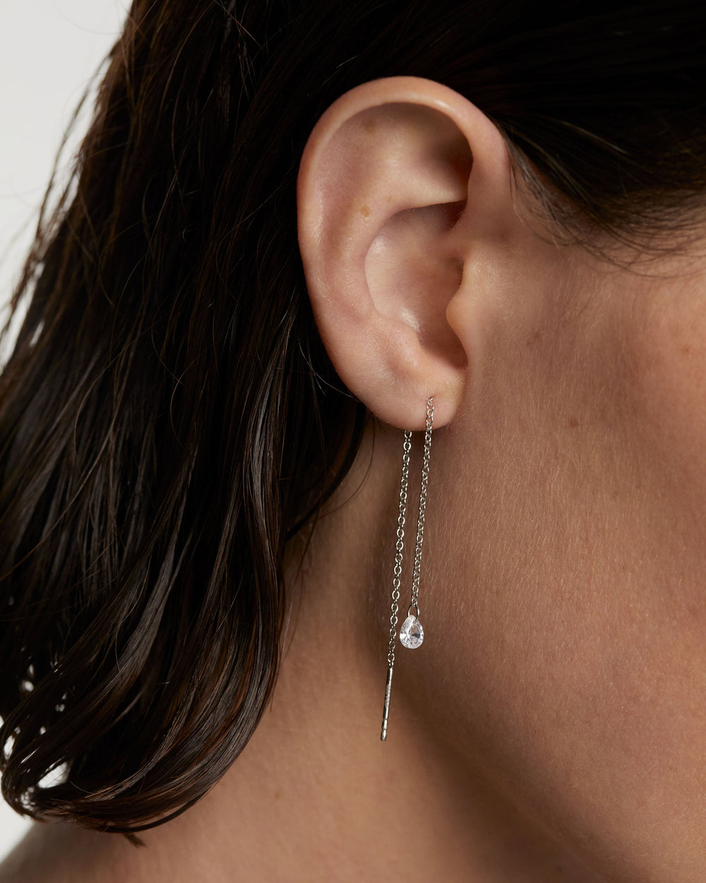 Elegant Waterfall Drop Silver Earrings with Sparkling White Zirconia Stones