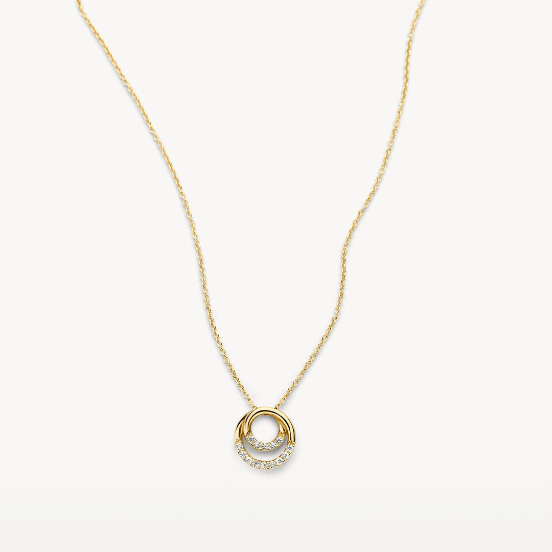 Elegant 14k Yellow Gold Zirconia Interlocking Rings Necklace - 42cm Trace Chain