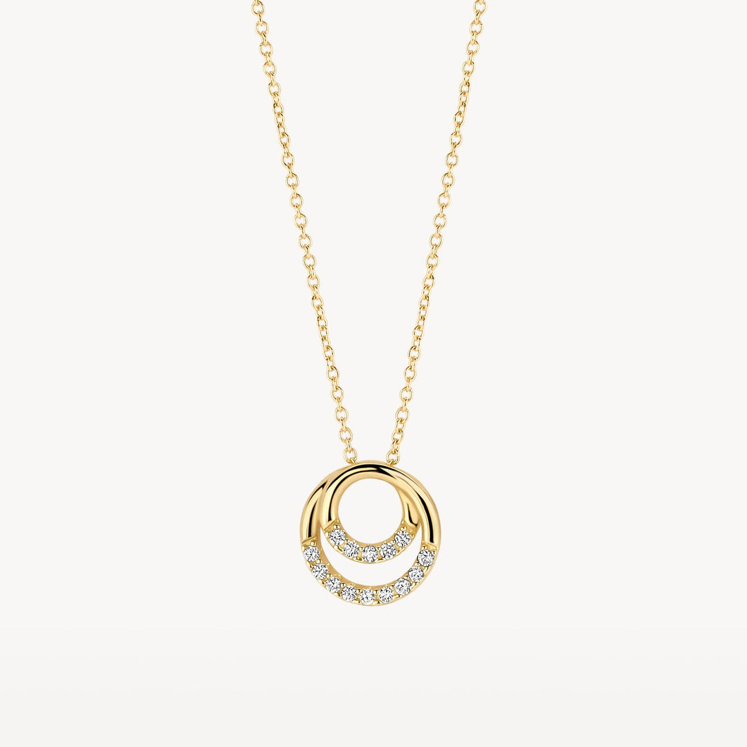 Elegant 14k Yellow Gold Zirconia Interlocking Rings Necklace - 42cm Trace Chain