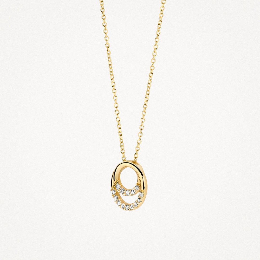 Elegant 14k Yellow Gold Zirconia Interlocking Rings Necklace - 42cm Trace Chain