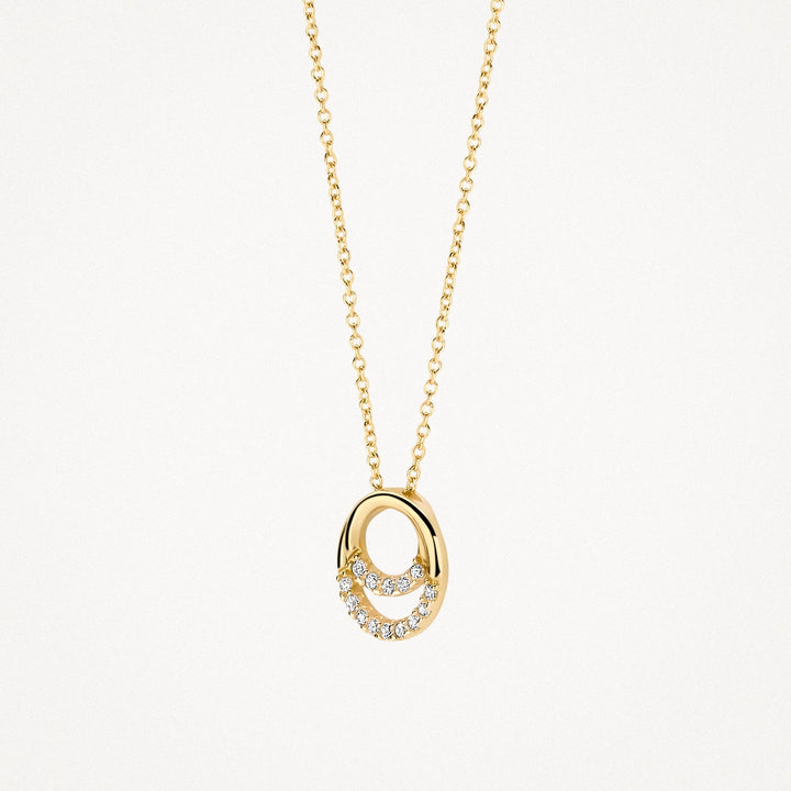 Elegant 14k Yellow Gold Zirconia Interlocking Rings Necklace - 42cm Trace Chain