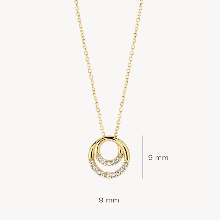 Elegant 14k Yellow Gold Zirconia Interlocking Rings Necklace - 42cm Trace Chain