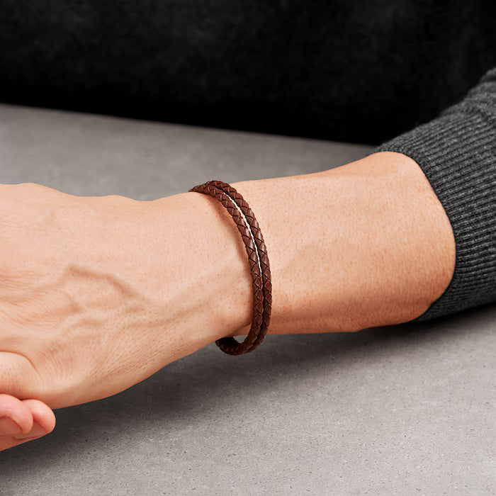 Hugo Boss Brown Seal Mens Braided Leather Bracelet