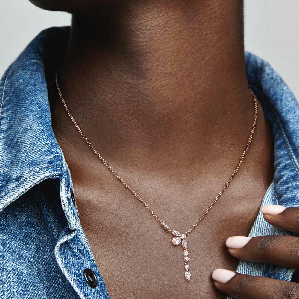 Pandora Rose Gold Sparkling Herbarium Cluster Drop Necklace