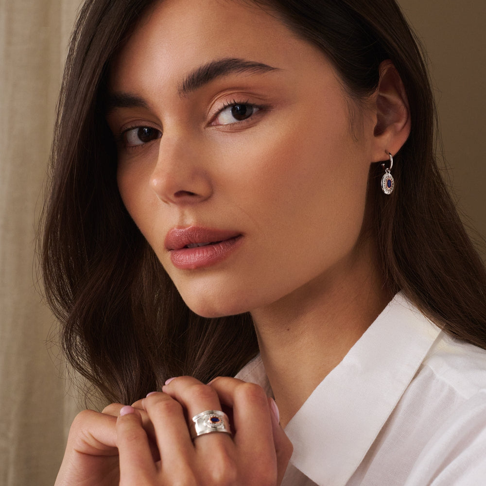 Royal Clogau® Sterling Silver Diana Earrings: Exquisite Sapphires, Topaz, Rare Welsh Gold