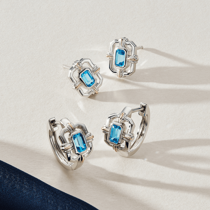 Clogau Gateways Huggie Hoop Earrings Sterling Silver Blue Topaz