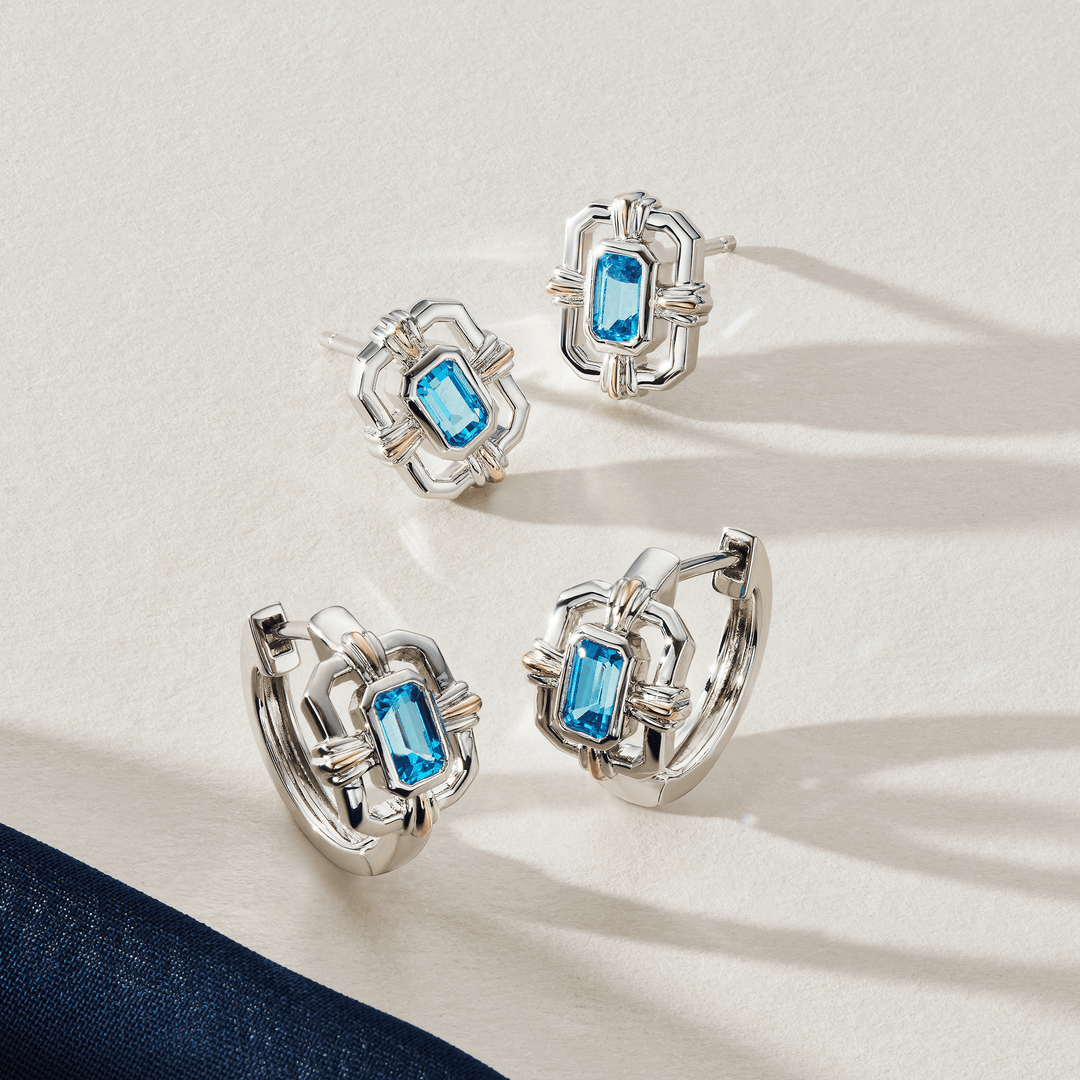 Royal Clogau® Gateways Stud Earrings Sterling Silver Swiss Blue Topaz