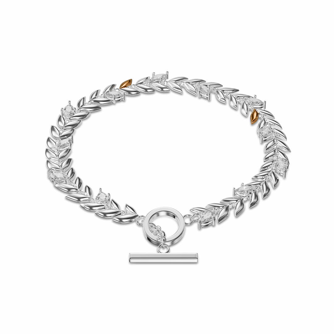 Clogau Royal Leaf T-Bar Bracelet Sterling Silver Swarovski Zirconia