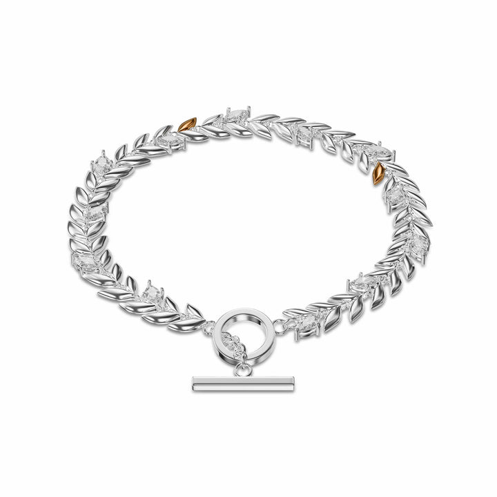 Clogau Royal Leaf T-Bar Bracelet Sterling Silver Swarovski Zirconia