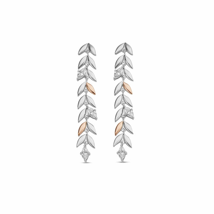 Clogau Royal Sterling Silver Leaf Drop Earrings with Swarovski Zirconia