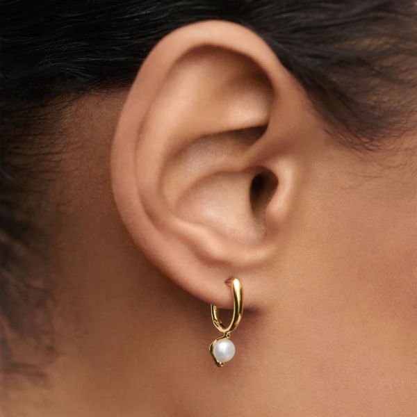 PDPAOLA Gold La Perla Pearl Mini Hoop Earrings