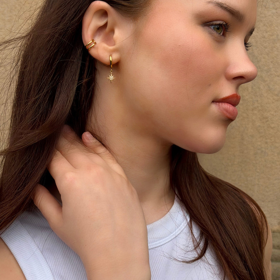 Mococo  Gold Star Drop Hoops
