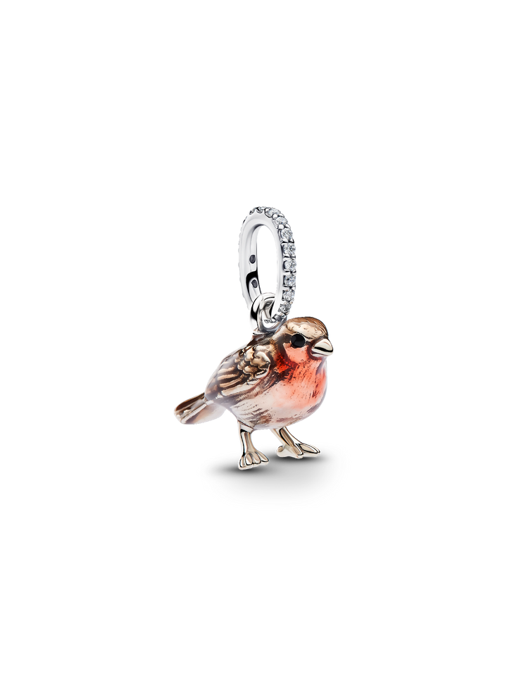 Pandora Robin Dangle Charm Sterling Silver Cubic Zirconia Red