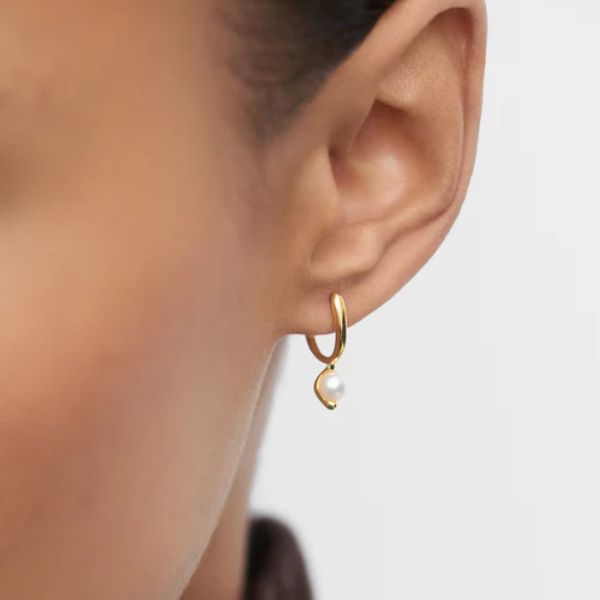 PDPAOLA Gold La Perla Pearl Mini Hoop Earrings