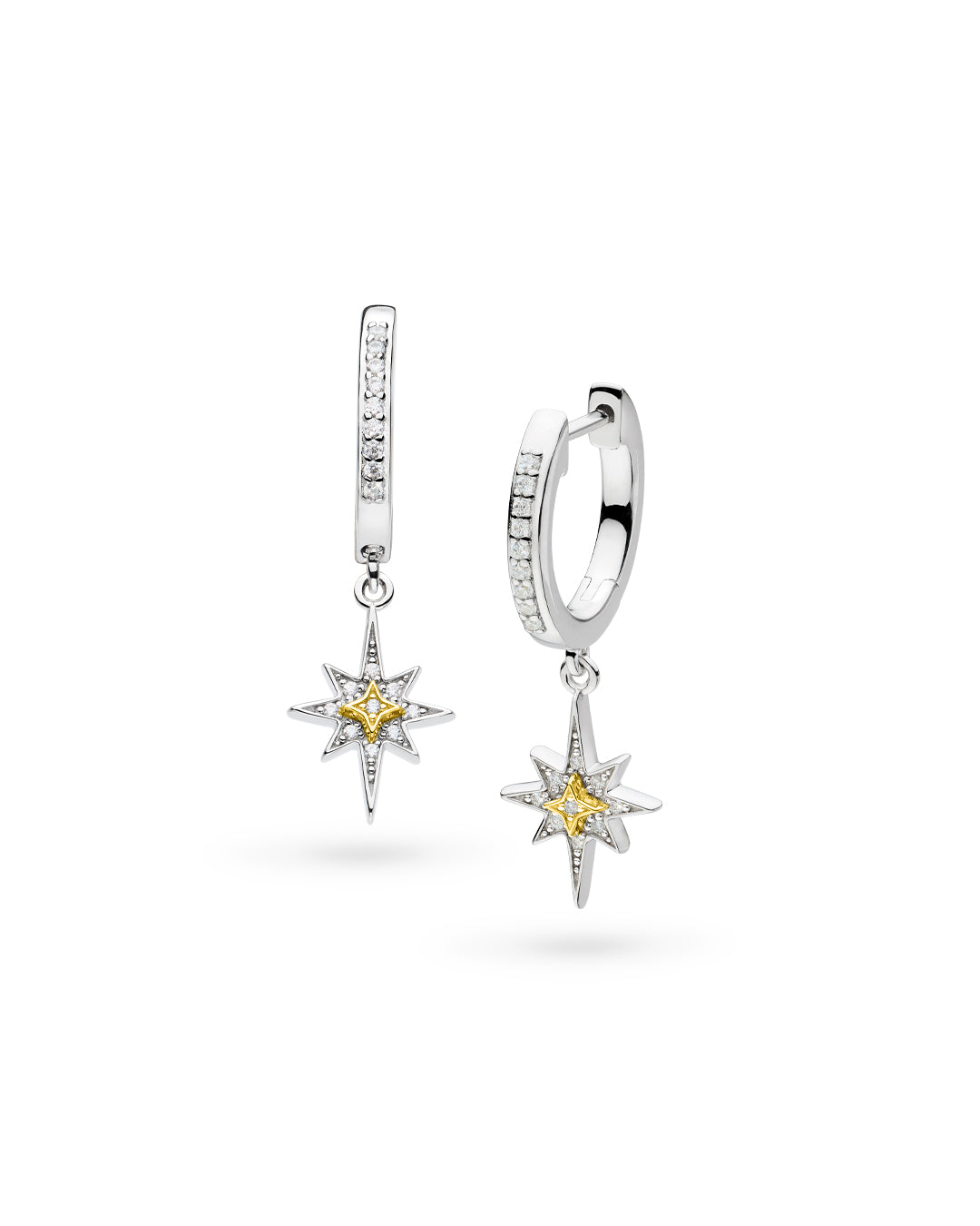 Kit Heath Mixed Metal Céleste North Star CZ Hinged Hoop Drop Earrings