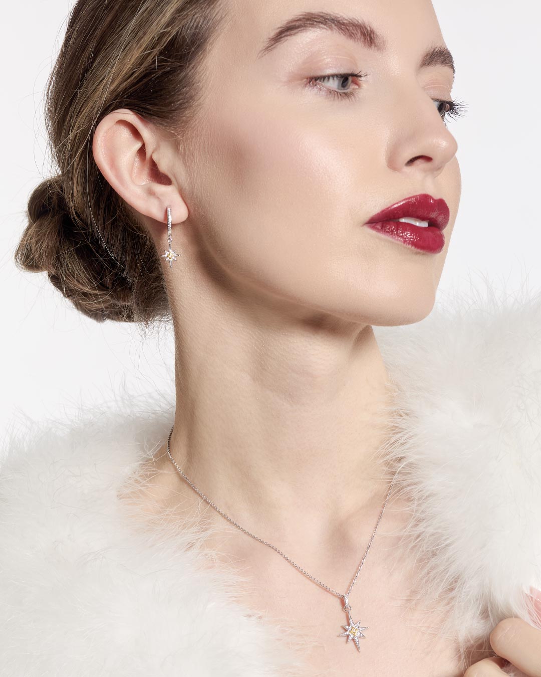 Kit Heath Mixed Metal Céleste North Star CZ Hinged Hoop Drop Earrings