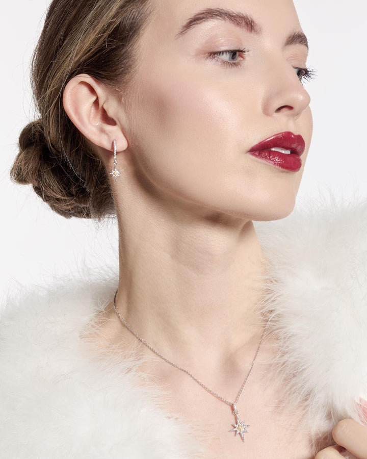 Kit Heath Mixed Metal Céleste North Star CZ Hinged Hoop Drop Earrings