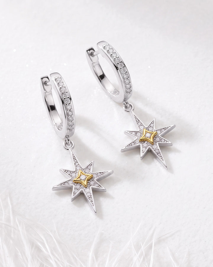 Kit Heath Mixed Metal Céleste North Star CZ Hinged Hoop Drop Earrings