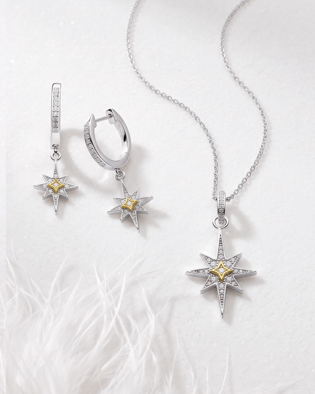 Kit Heath Mixed Metal Céleste North Star CZ Hinged Hoop Drop Earrings