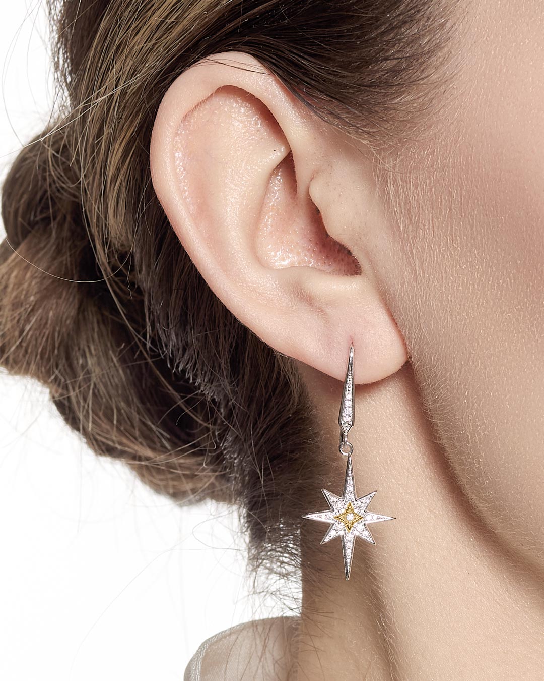 Kit Heath Mixed Metal  Céleste North Star CZ Grande Drop Earrings