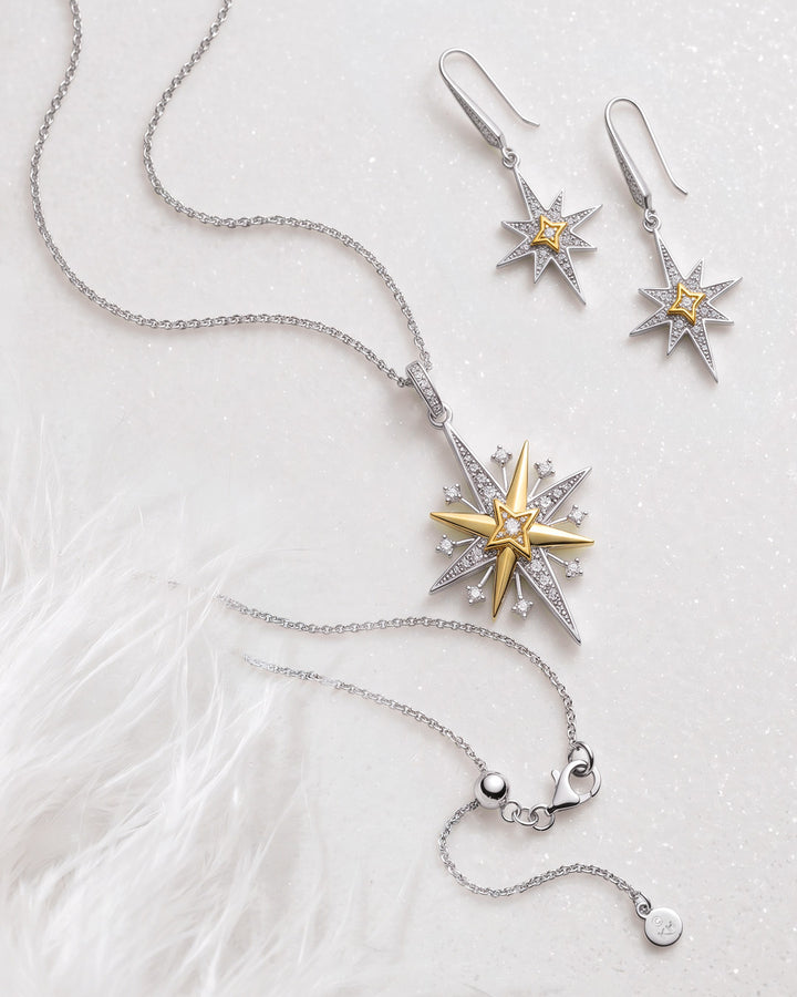 Kit Heath Mixed Metal  Céleste North Star CZ Grande Drop Earrings
