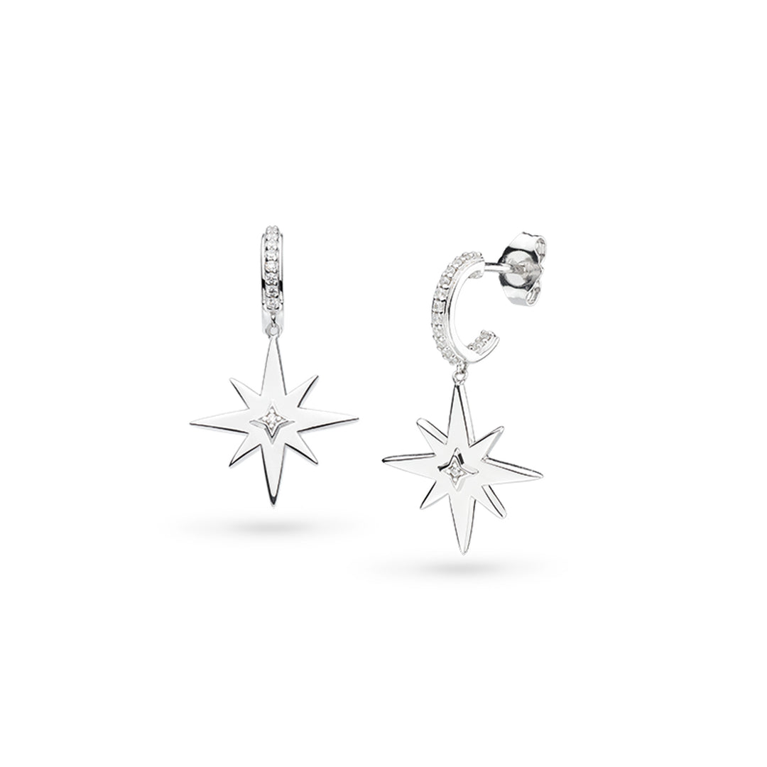 Kit Heath Silver Celeste North Star Pave Hoop Earrings