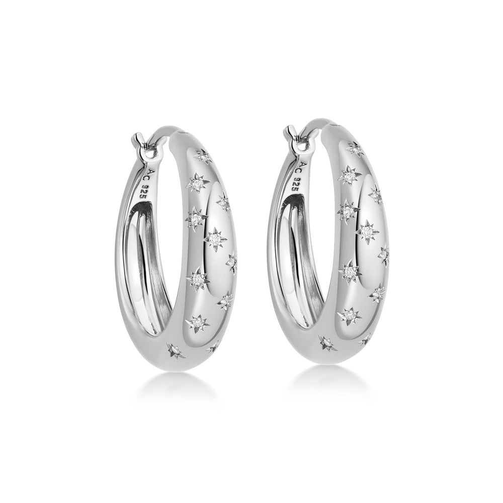 Sterling Silver Celestial Tiny Star Mini Huggie Hoop Earrings for Women