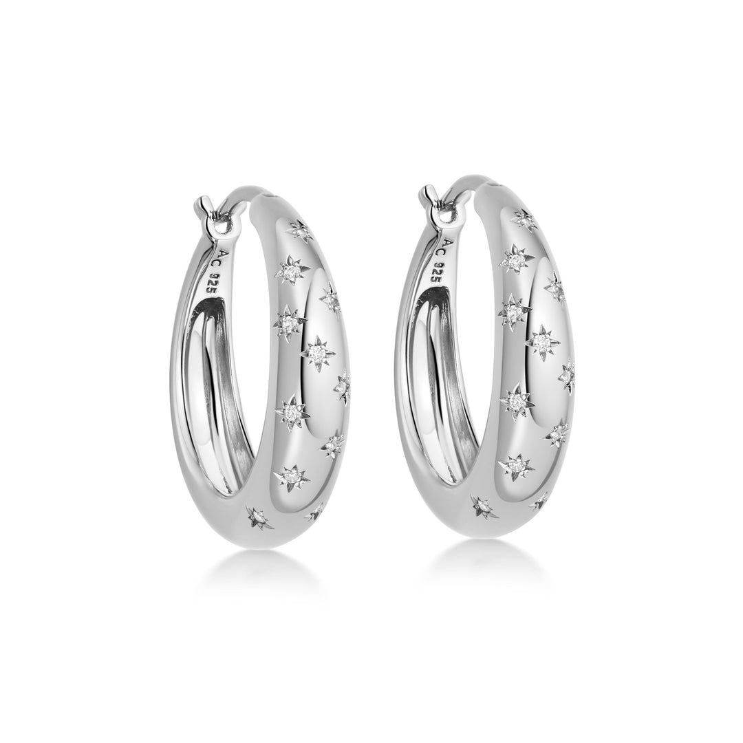 Sterling Silver Celestial Tiny Star Mini Huggie Hoop Earrings for Women