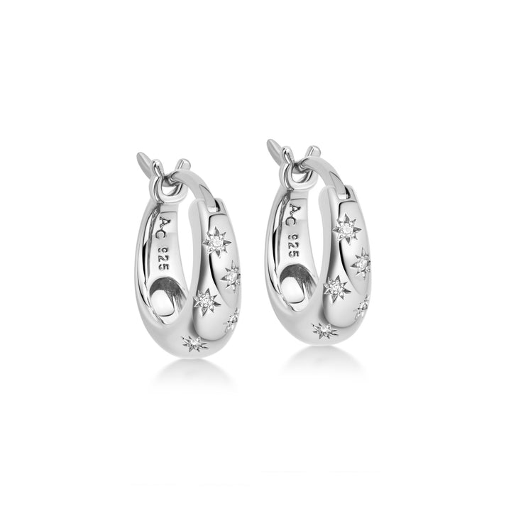 Sterling Silver Celestial Tiny Star Mini Huggie Hoop Earrings for Women