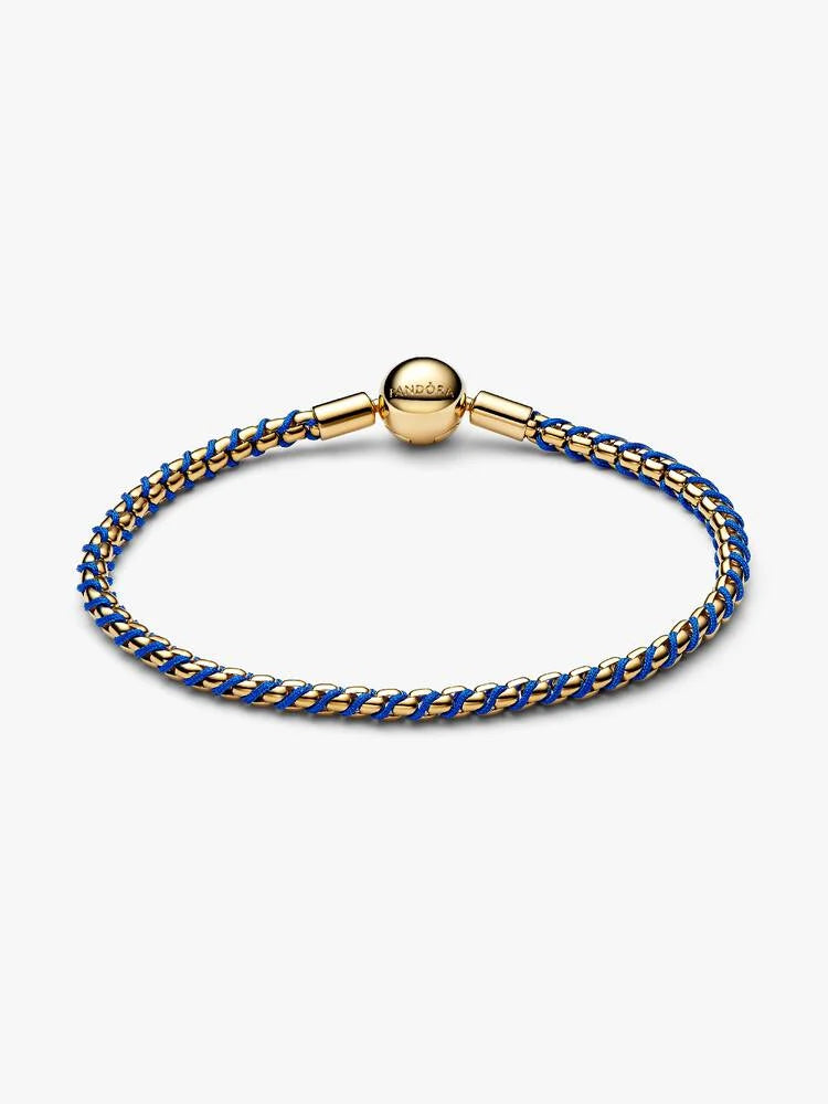 Pandora Gold Blue Cord Box Chain Bracelet