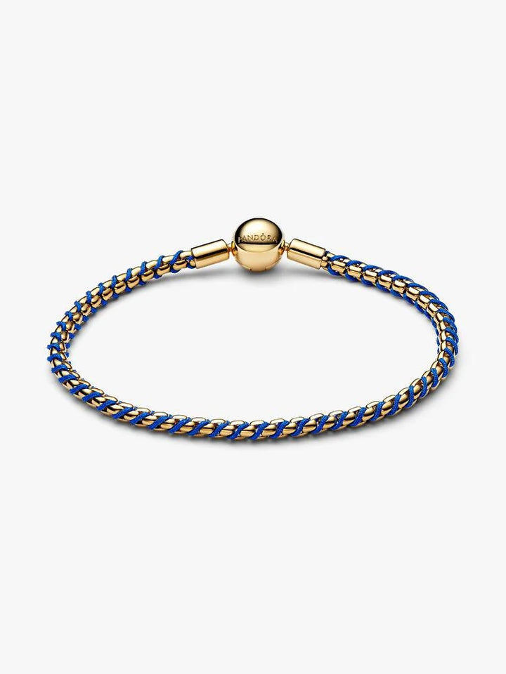 Pandora Gold Blue Cord Box Chain Bracelet